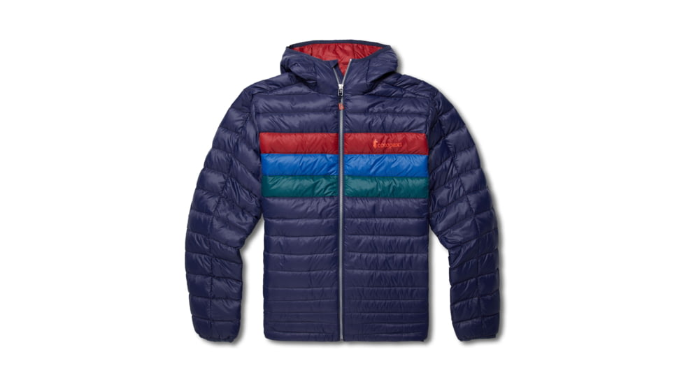 Cotopaxi Fuego Down Hooded Jacket - Mens, Maritime/Currant Stripes, Medium, FDJ-F22-MTCUR-M-M