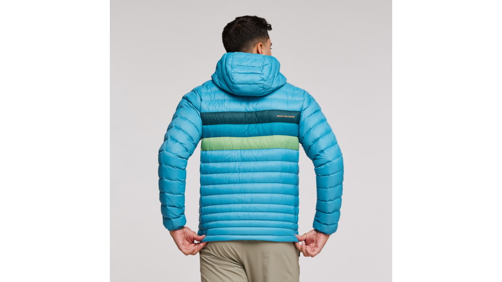 Cotopaxi Fuego Down Hooded Jacket - Mens, Poolside Stripes, Medium, FDJ-S23-PLSTR-M-M