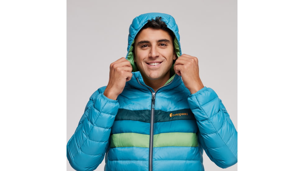 Cotopaxi Fuego Down Hooded Jacket - Mens, Poolside Stripes, Medium, FDJ-S23-PLSTR-M-M