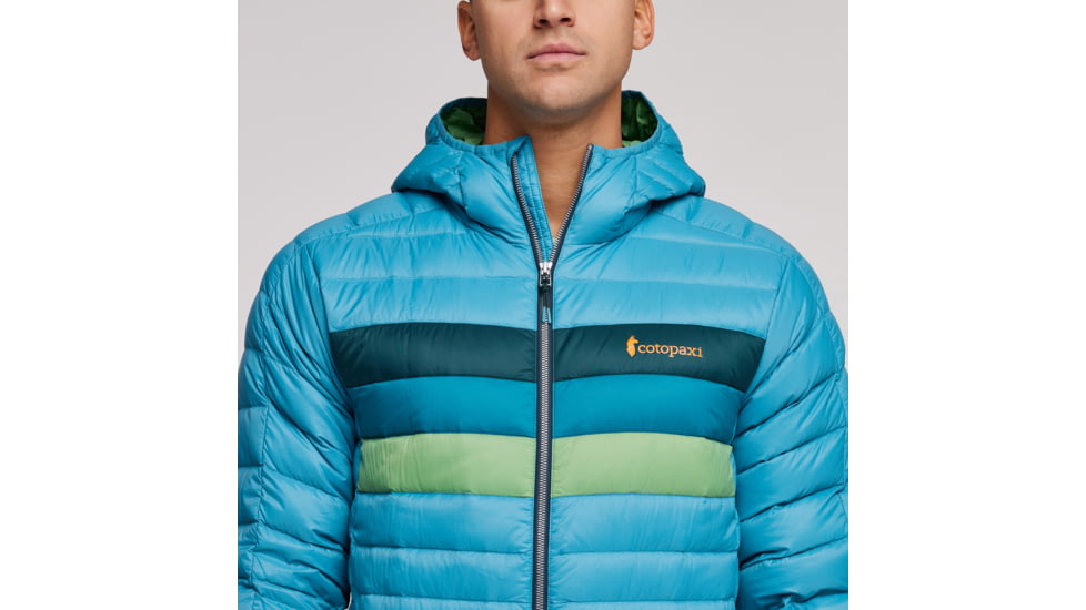 Cotopaxi Fuego Down Hooded Jacket - Mens, Poolside Stripes, Medium, FDJ-S23-PLSTR-M-M