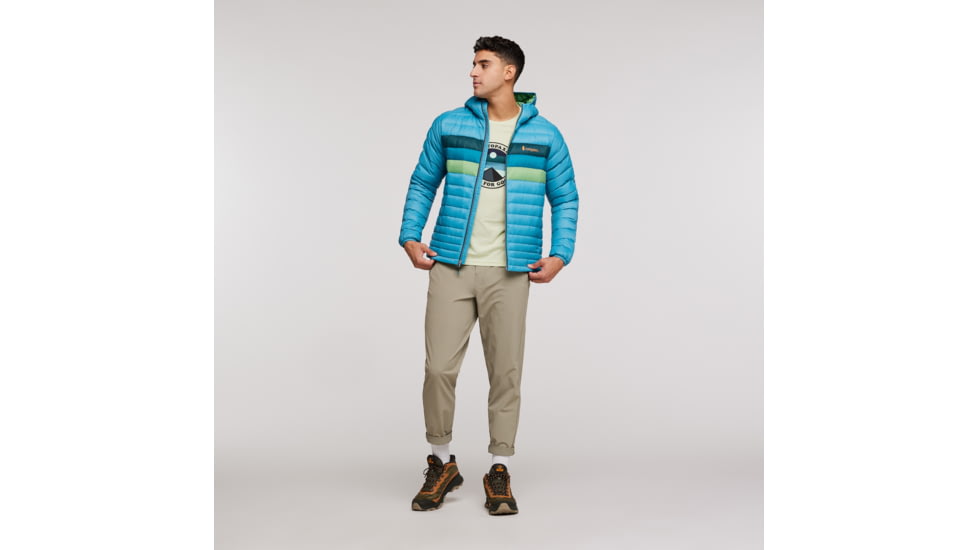 Cotopaxi Fuego Down Hooded Jacket - Mens, Poolside Stripes, Medium, FDJ-S23-PLSTR-M-M