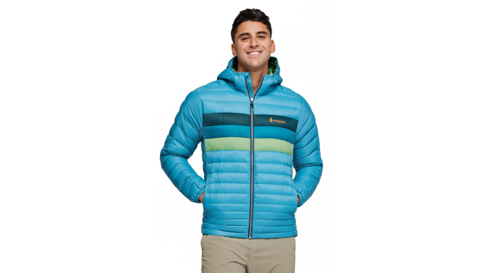 Cotopaxi Fuego Down Hooded Jacket - Mens, Poolside Stripes, Medium, FDJ-S23-PLSTR-M-M