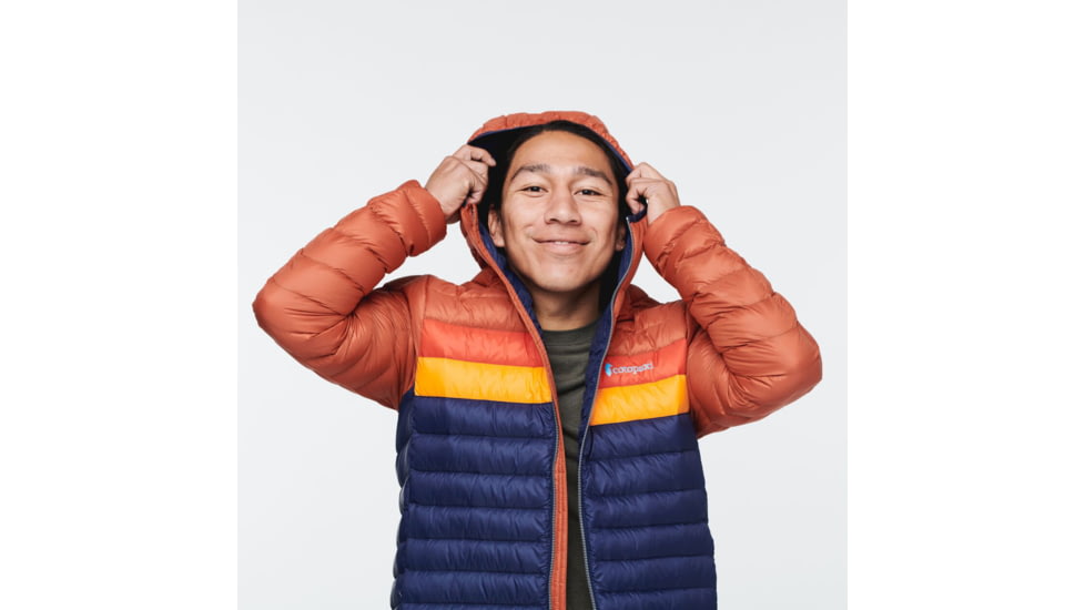 Cotopaxi Fuego Down Hooded Jacket - Mens, Spice/Maritime, Extra Small, FDJ-S22-SPMTM-M-XS