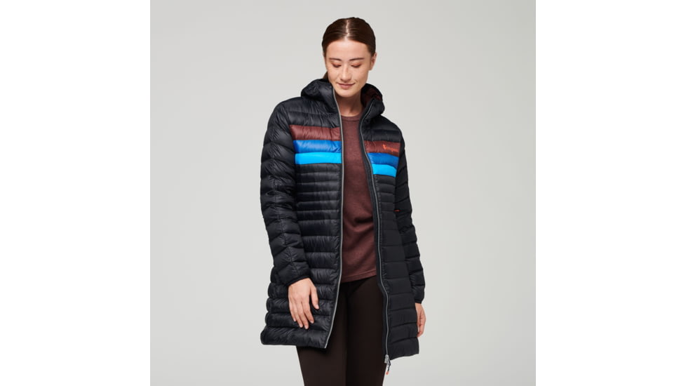 Cotopaxi Fuego Down Parka - Womens, Black/Chestnut Stripes, 2XS, FLJ-F22-BLKCHS-W-XXS