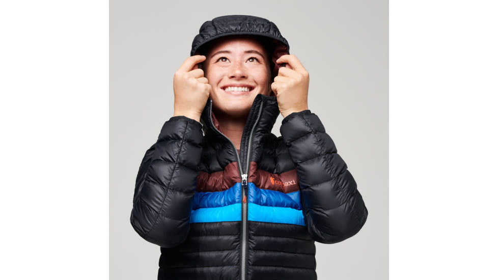 Cotopaxi Fuego Down Parka - Womens, Black/Chestnut Stripes, 2XS, FLJ-F22-BLKCHS-W-XXS