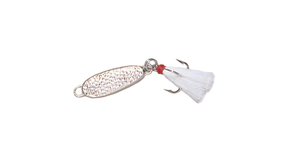 Cotton Cordell Little Mickey Jigging Spoon, 1 1/2in Dressed Treble, 1/4oz, 2/Pack, Silver Feathered, K7114