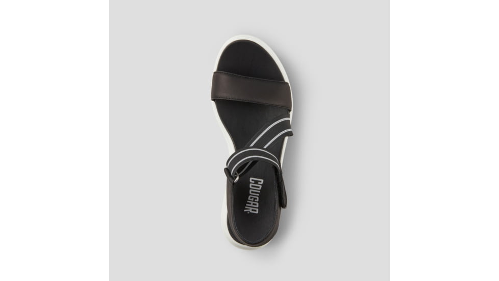 Cougar Hibiscus Leather Wedge Womans Sandals, Black, 10, Hibiscus-Black-10