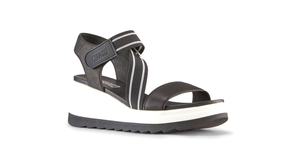 Cougar Hibiscus Leather Wedge Womans Sandals, Black, 11, Hibiscus-Black-11