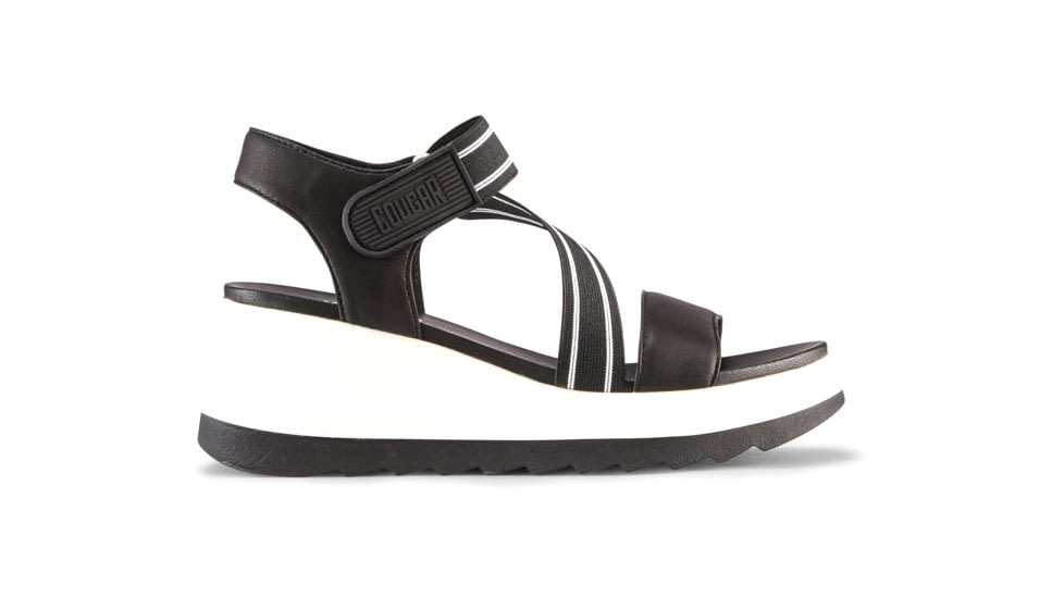 Cougar Hibiscus Leather Wedge Womans Sandals, Black, 11, Hibiscus-Black-11