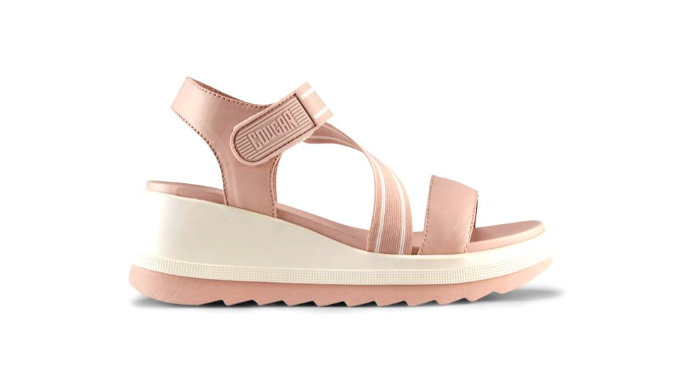 Cougar Hibiscus Leather Wedge Womans Sandals, Shell, 10, Hibiscus-Shell-10