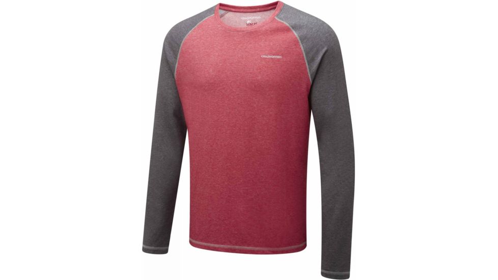 Crag Hoppers Nosilife Bayame Long Sleeve T-Shirt - Men's -Red Marl/Black Pepper Marl-Medium