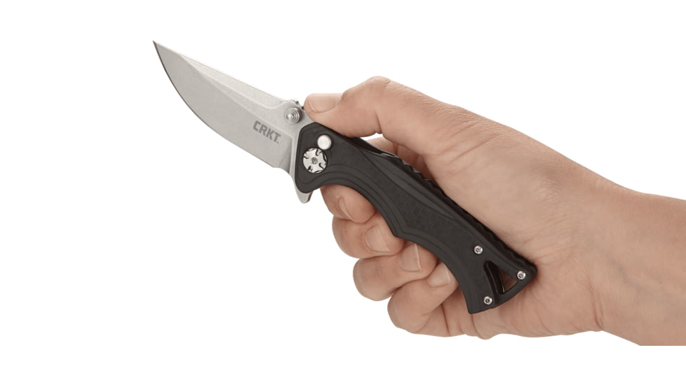 CRKT Bt Fighter - Compact, Designed By Brian Tighe in Ridgefield, Folding Knife W/Button Lock, 2.85in, Plain Edge, Stonewash Finish, Glass Reinforced Nylon Handle, 5220