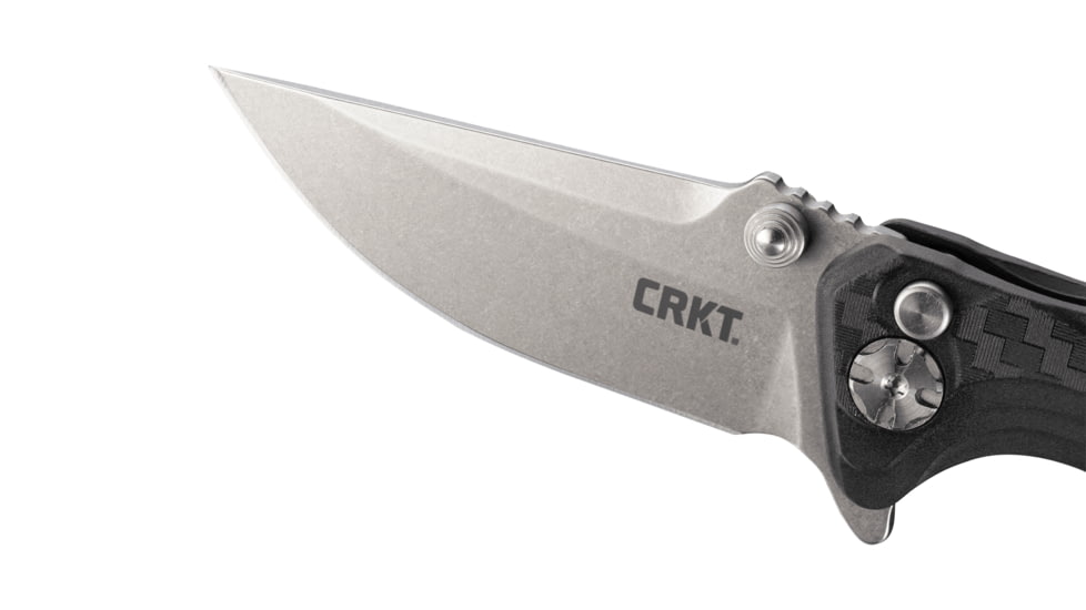 CRKT Bt Fighter - Compact, Designed By Brian Tighe in Ridgefield, Folding Knife W/Button Lock, 2.85in, Plain Edge, Stonewash Finish, Glass Reinforced Nylon Handle, 5220