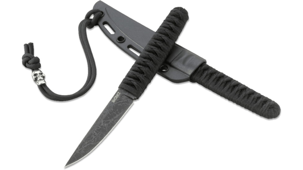 CRKT Burnley Obake - 3.64in. Blade w/ Acid Etch Pattern, Black Paracord Wrapped Handle, Sheath 2367