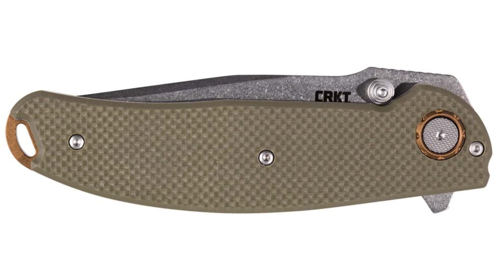 CRKT Butte Deadbolt Lock Assisted Opening Folding Knife, 3.36in, D2 Steel, Drop Point, G10 Handle, OD Green, 2471