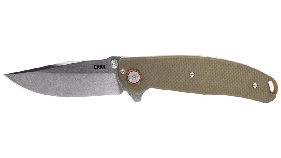 CRKT Butte Deadbolt Lock Assisted Opening Folding Knife, 3.36in, D2 Steel, Drop Point, G10 Handle, OD Green, 2471
