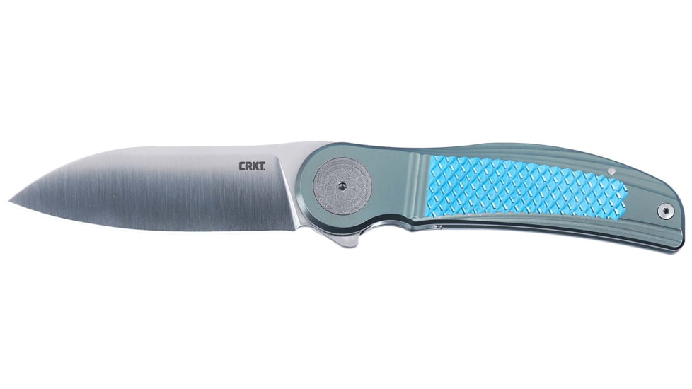 CRKT Monument Folding Knife, 3.07in, 8Cr13MoV Stainless Steel Blade, Drop Point Blade, Blue G10 Handle, 4000