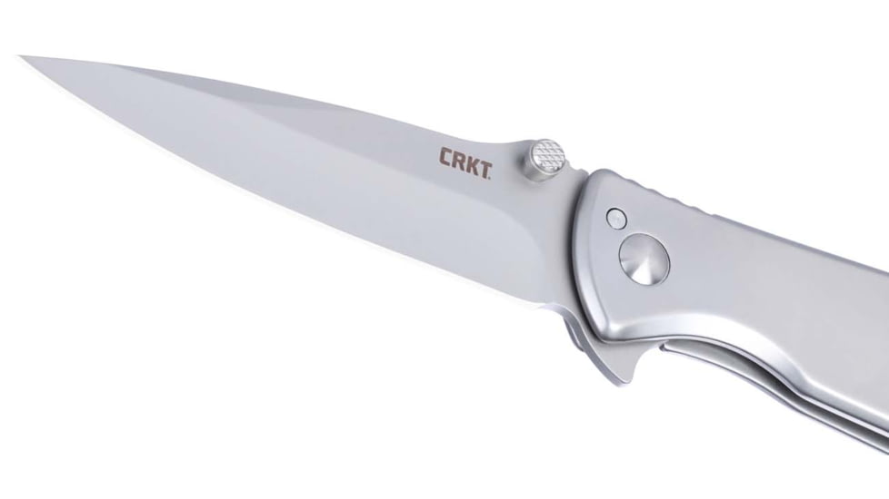 CRKT Slag Assisted Opening Folding Knife, 2.95in, D2, Drop Point, Gray Stainless Steel Handle, 7600