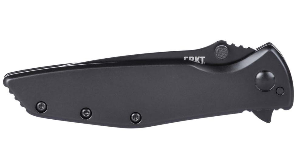 CRKT Slag Assisted Opening Folding Knife, 2.95in, D2, Drop Point, Black Stainless Steel Handle, 7600K