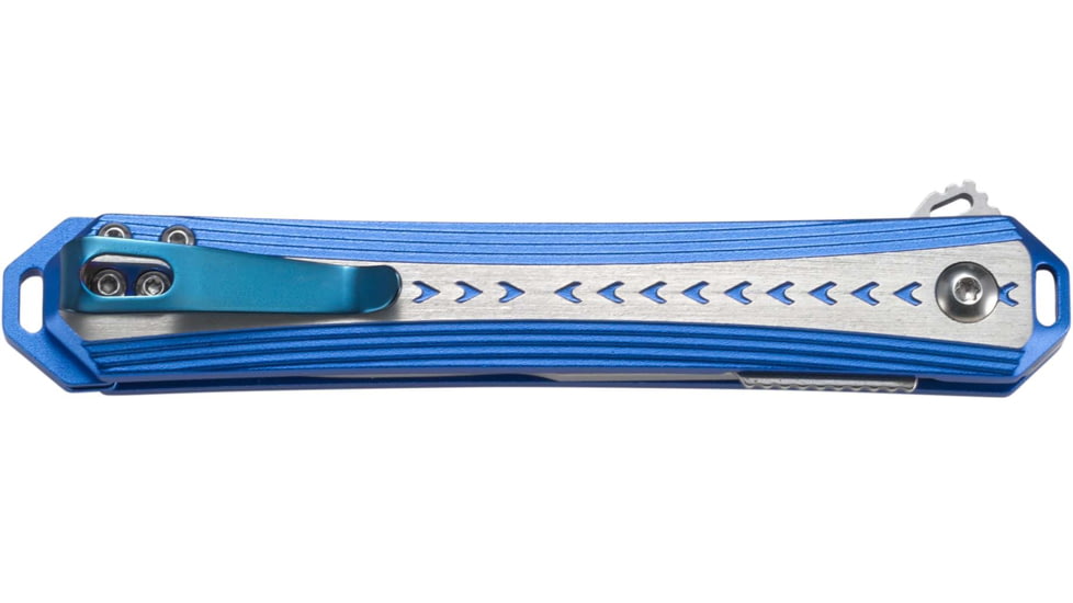 CRKT Stickler Linerlock Assisted Opening Folding Knife, 3.38in, 12C27, Spear Point, Blue/Silver Aluminum, 6710