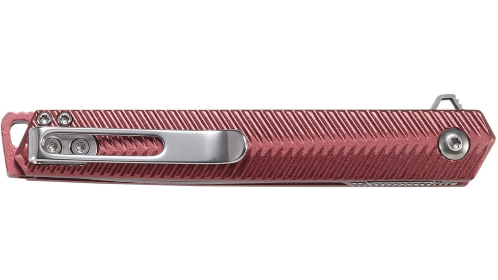 CRKT Stylus Assisted Opening Folding Knife, 3.18in, Stainless Steel, Drop Point, Maroon Aluminum Handle, K820BXP