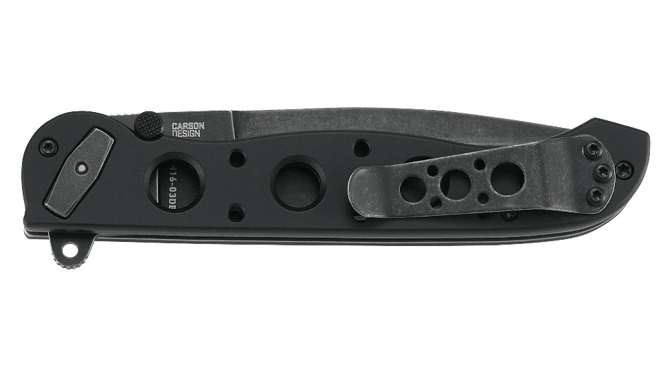 CRKT M16-03DB Folding Knife by Kit Carson, 3.5in, D2 Steel, Stonewash Plain Blade, Black Matte Aluminum Handle, M1603DB
