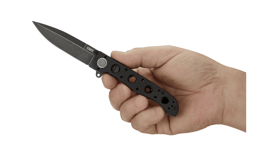 CRKT M16-03DB Folding Knife by Kit Carson, 3.5in, D2 Steel, Stonewash Plain Blade, Black Matte Aluminum Handle, M1603DB