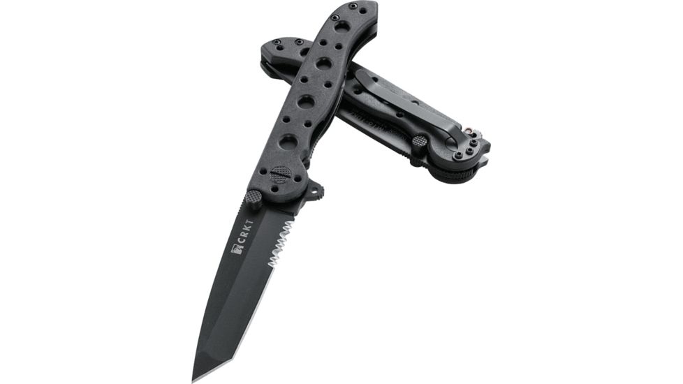 CRKT M16-10 Carson EDC Tanto Folding Knife, Black, Triple Point Serrations, EDP Blade M16-10KZ