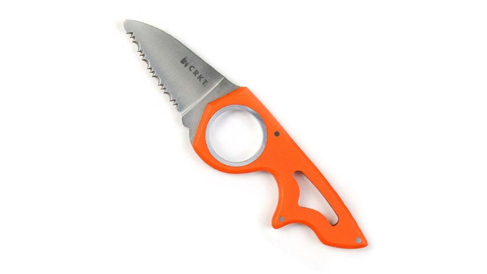 CRKT Neckolas Compact Fixed Blade Knife, TriPoint Serrated, Orange Handle 2391