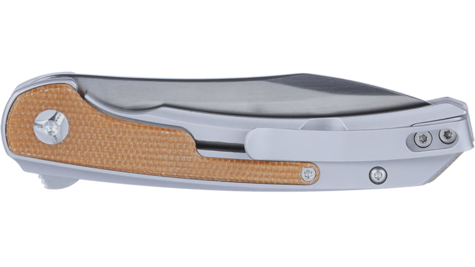 CRKT Padawan, Folding Knife, Satin Finish, Silver, Brown and Silver Handle, Plain Edge 3.01, Sandvik 14C28N Blade Steel, Frame Lock