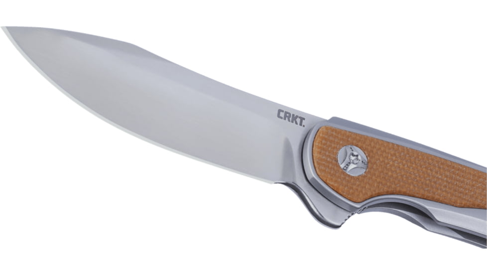 CRKT Padawan, Folding Knife, Satin Finish, Silver, Brown and Silver Handle, Plain Edge 3.01, Sandvik 14C28N Blade Steel, Frame Lock