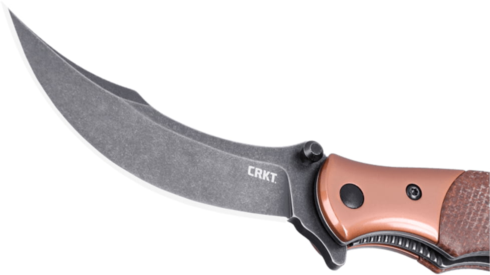 CRKT Ritual Compact, Folding Knife, Plain Edge, Stonewash Black, 3.33 Blade, 12C27 Steel, Assisted Opening with IKBS Bearings, Stainless Steel Bolster, Micarta Handle, Brown