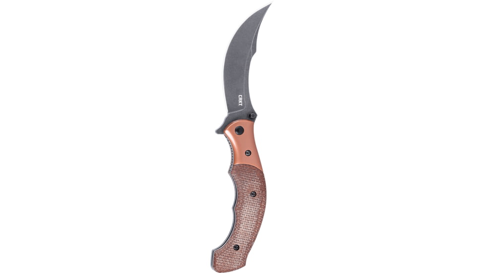 CRKT Ritual Compact, Folding Knife, Plain Edge, Stonewash Black, 3.33 Blade, 12C27 Steel, Assisted Opening with IKBS Bearings, Stainless Steel Bolster, Micarta Handle, Brown