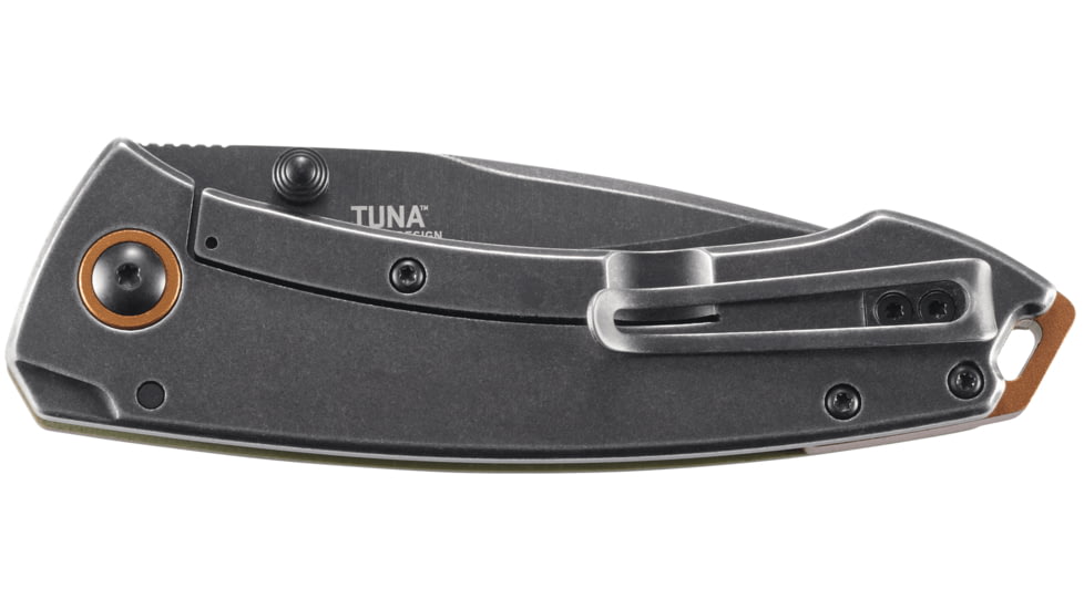 CRKT Tuna Designed By Lucas Burnley in Orleans, Folding Knife W/Frame Lock, 3.22in, Plain Edge, Stonewash Finish, 2520
