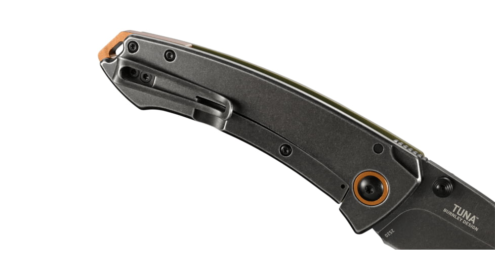 CRKT Tuna Designed By Lucas Burnley in Orleans, Folding Knife W/Frame Lock, 3.22in, Plain Edge, Stonewash Finish, 2520