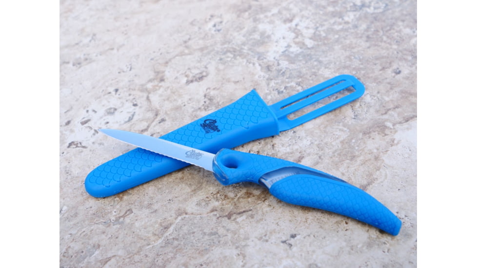 Cuda 3in Titanium Bonded Net Knive With Sheath, German 4116 Corrosion-Resistant Stainless Steel Blade, Non-Slip Cuda Scale Pattern Grip, 18099