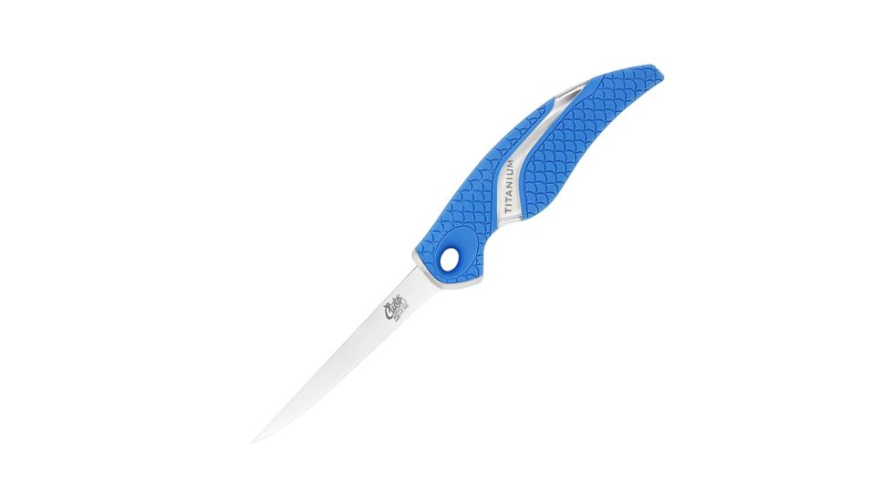 Cuda 4in Titanium Bonded Fillet Knive, German 4116 Corrosion Resistant Stainless Steel Blade, Non-Slip Cuda Scale Pattern Grips, 18853