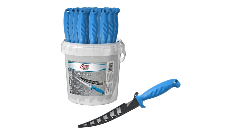 Cuda 6in Fillet Knives with Blade Covers, Bucket of 36 pcs, Blue/Grey, 6in, 23081