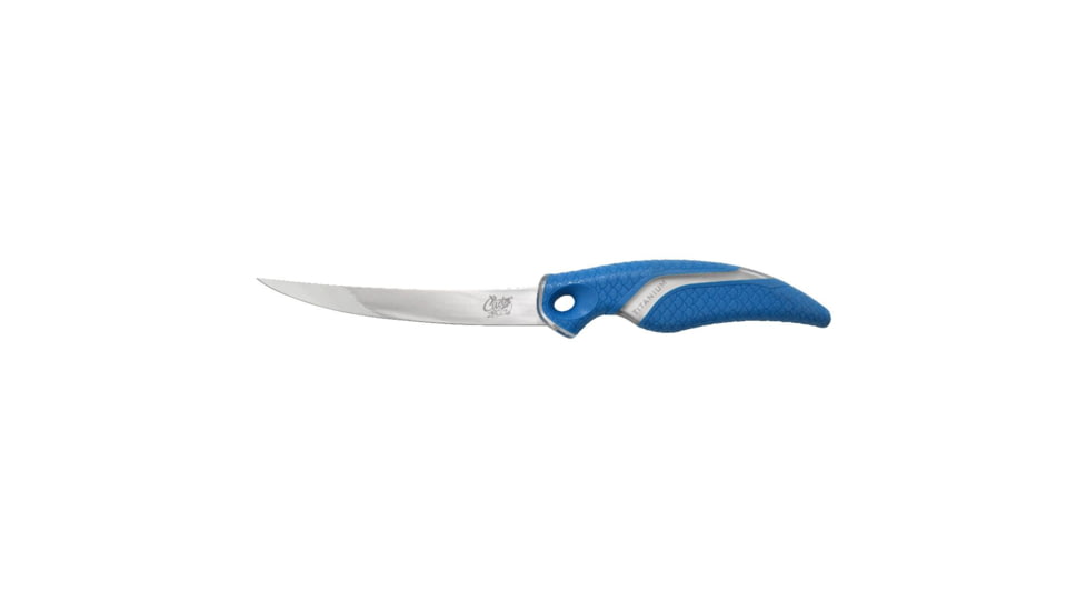Cuda 6in Titanium Bonded Curved Boning Knive, Titanium Bonded Blade, Non-Slip Cuda Scale Pattern, 18833