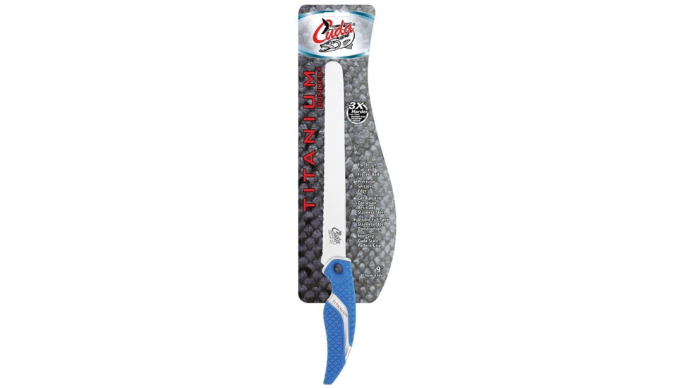 Cuda 9in Titanium Bonded Chunk Knive, Titanium Bonded Blade, Non-Slip Cuda Scale Pattern Grips, 18830