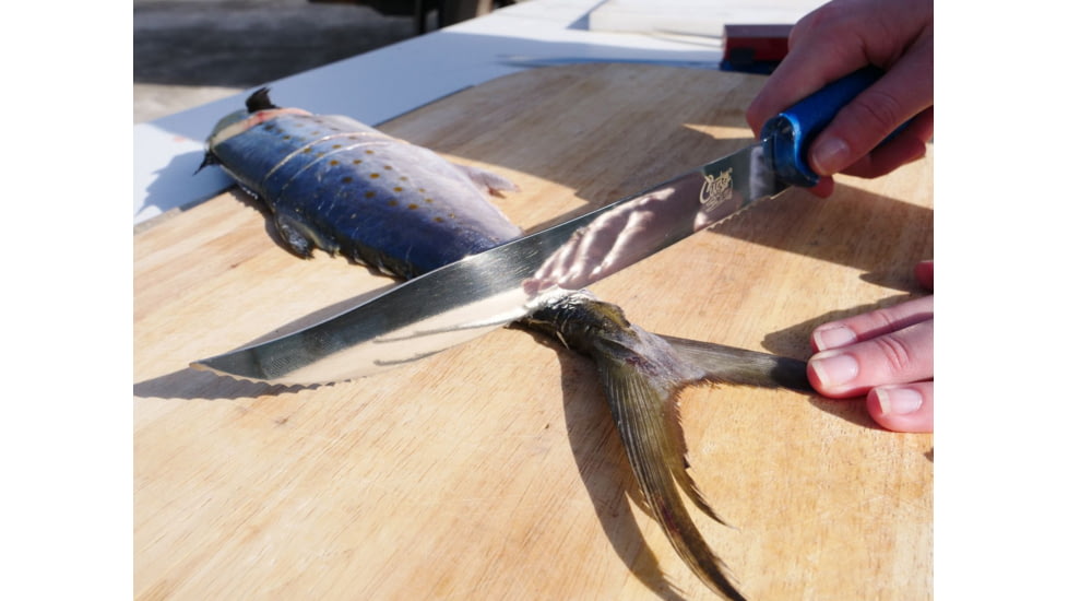 Cuda 9in Titanium Bonded Serrated Knive, German 4116 Corrosion Resistant Stainless Steel Blade, Non-Slip Cuda Scale Pattern Grip, 18845