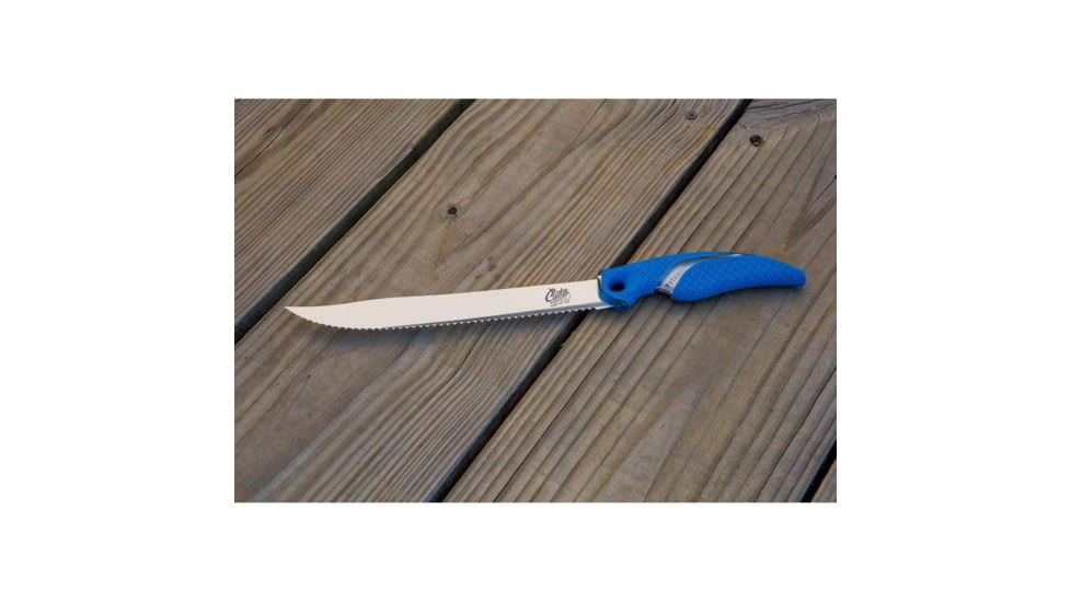 Cuda 9in Titanium Bonded Serrated Knive, German 4116 Corrosion Resistant Stainless Steel Blade, Non-Slip Cuda Scale Pattern Grip, 18845