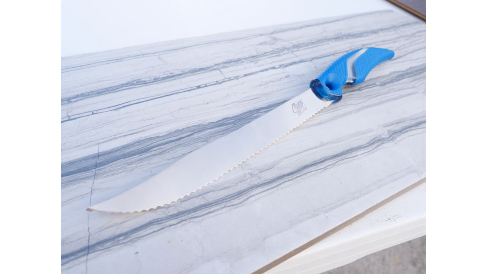 Cuda 9in Titanium Bonded Serrated Knive, German 4116 Corrosion Resistant Stainless Steel Blade, Non-Slip Cuda Scale Pattern Grip, 18845