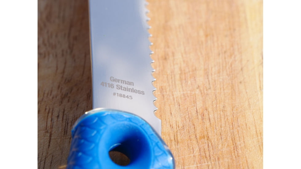 Cuda 9in Titanium Bonded Serrated Knive, German 4116 Corrosion Resistant Stainless Steel Blade, Non-Slip Cuda Scale Pattern Grip, 18845