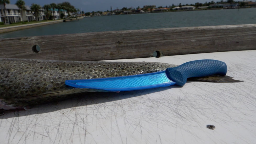 Cuda AquaTuff Curved Boning Knife with Blade Cover, Blue, 6in, 23049