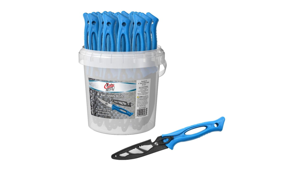 Cuda Bait/Utility Knives with Blade Covers, Bucket of 24 pcs, Blue/Grey, 4in, 23083