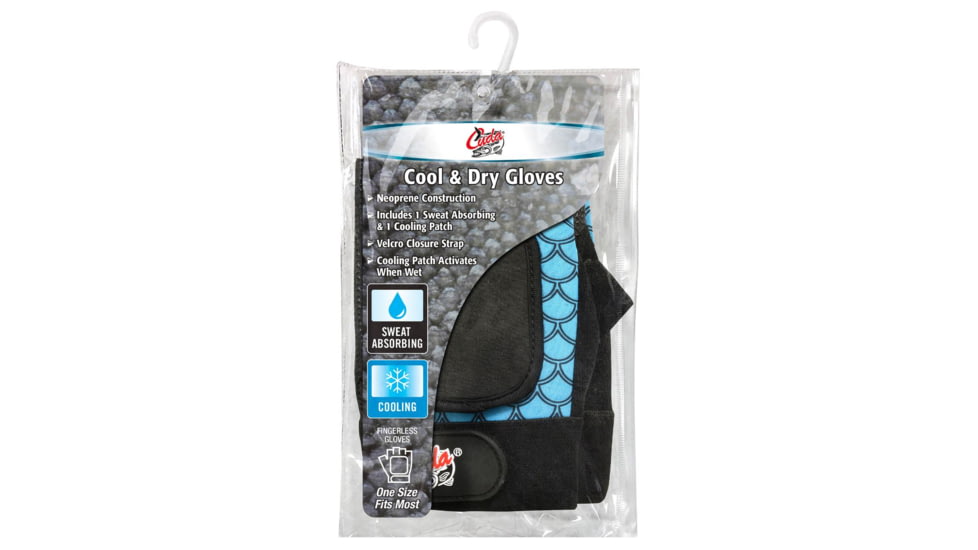 Cuda Cool and Dry Fingerless Gloves, Blue/Black, One Size, 23034