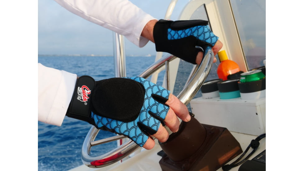 Cuda Cool and Dry Fingerless Gloves, Blue/Black, One Size, 23034