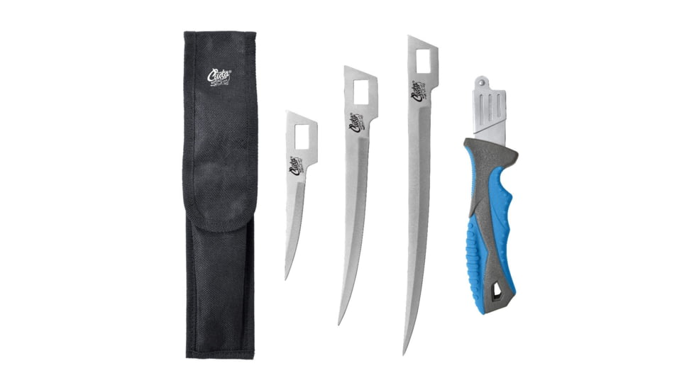 Cuda Interchangeable Knife Set, 4in/ 7in/ Fillet Blades, Handle and Sheath, Blue/Grey, 23070