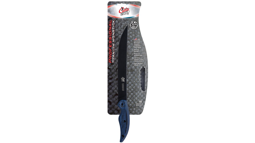 Cuda Knives Cuda 10 in Professional Fillet Fixed Blade Knife, 10in, Stainless Steel, Standard Edge, Blue/Black Micarta Handle, 18131